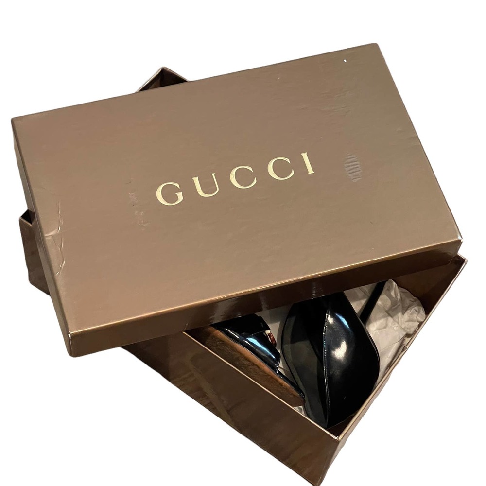 Vintage Gucci Vitello Vernice Soft Nero Black Open Toe Heels Women's Size 9.5 B - Picture 10 of 12